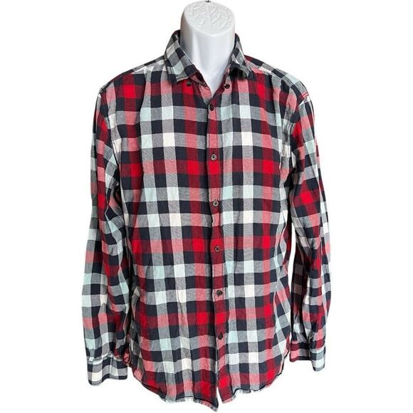 Mens Selected Homme Button Down Plaid Flannel Shirt - Sz L - Picture 1 of 1